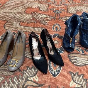 LOT of 3 pairs of designer shoes, Chloe, TBL,Alexander McQueen Peeptoe Stilettos